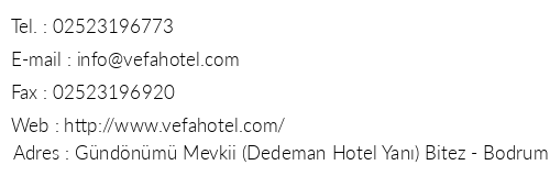 Vefa Apart Hotel telefon numaralar, faks, e-mail, posta adresi ve iletiim bilgileri